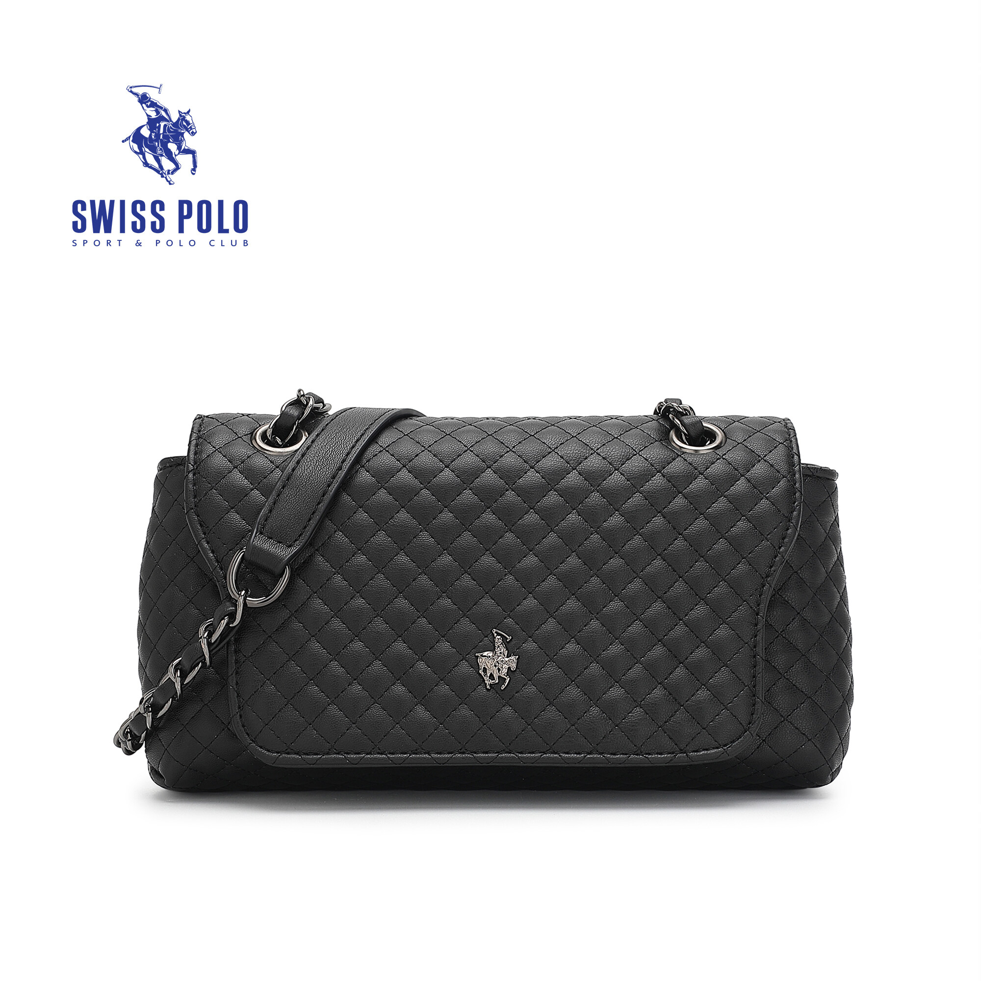 SWISS POLO Ladies Chain Quilted Sling Bag HHQ 222-1 BLACK