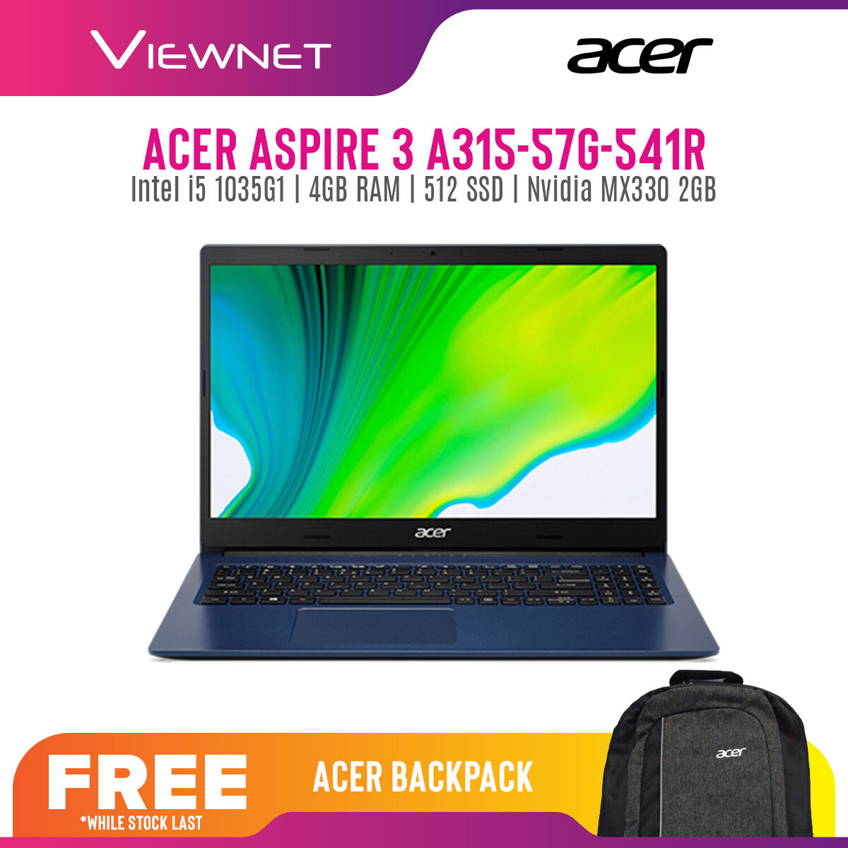 Acer Aspire 3 A315-57G-541R  A315-57G-57L2 LAPTOP INTEL CORE I5 1035G1 4GB DDR4 512GB SSD/NV MX330 2GB 15.6