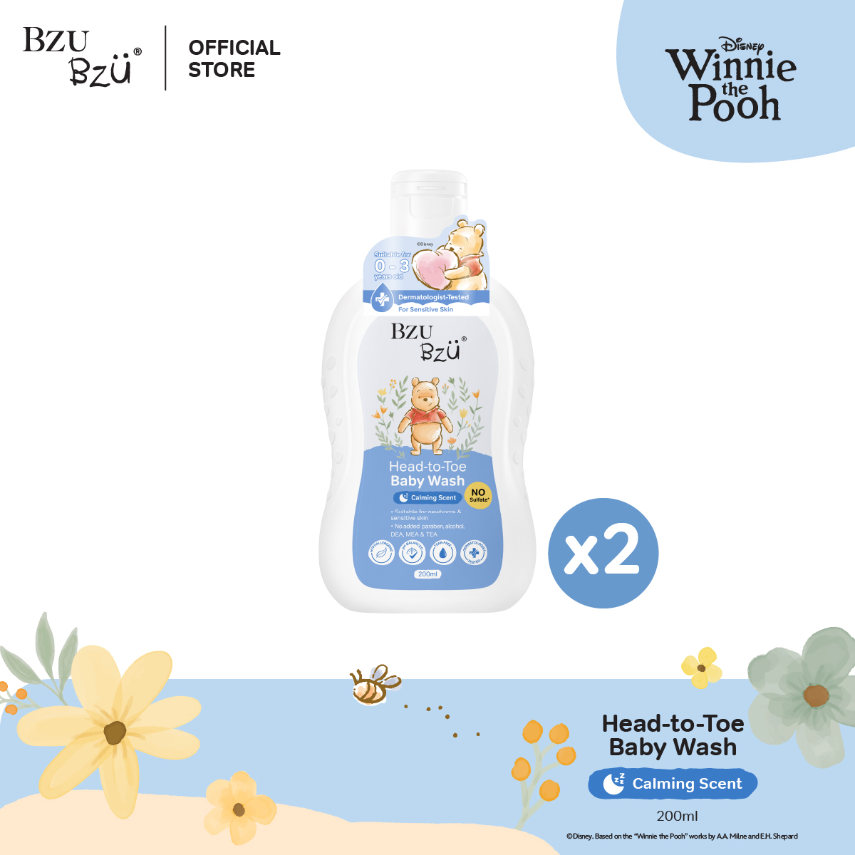 BZU BZU Winnie The Pooh Head to Toe Baby Wash Calming Scent (200ml x2)
