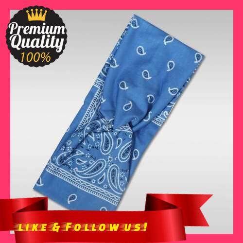 People's Choice Women Cross-Knotted Headband Paisley Stretchy Soft Sweatband Outdoor Running Yoga Sport Hairband (Blue)