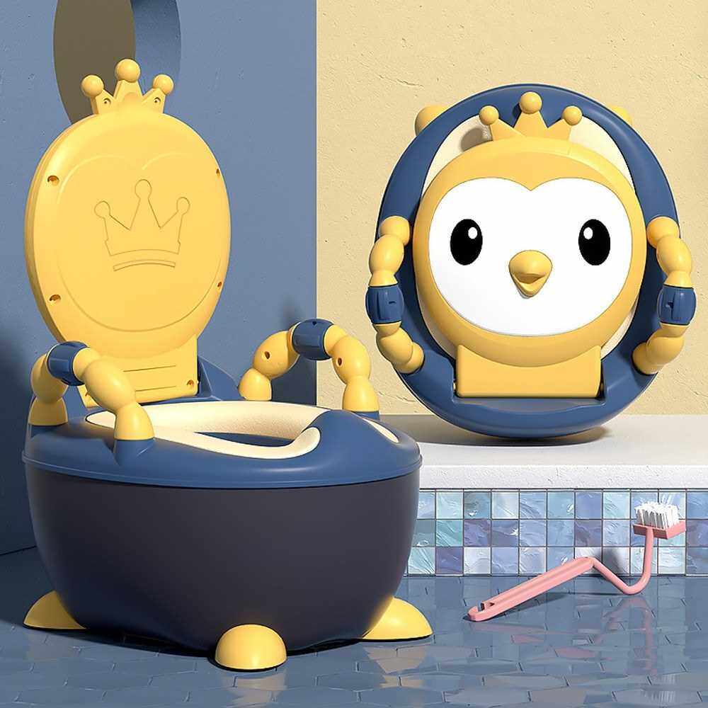 Cartoon Kids Potty Training Toilet Comfortable Safe Toilet Trainer with Soft PVC Pad Lip Handles Cleaning Brush for Toddlers Boys Girls (Yellow)