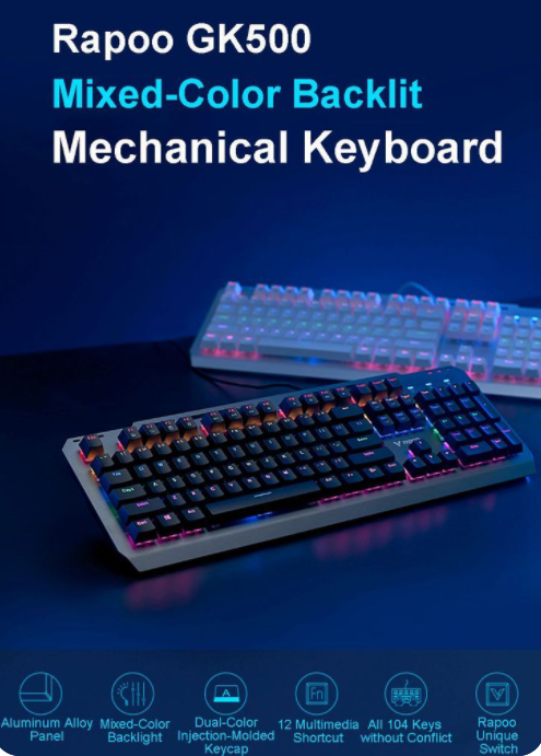 RAPOO GK500 Backlit Mechanical USB Gaming Keyboard - Wired Keyboard