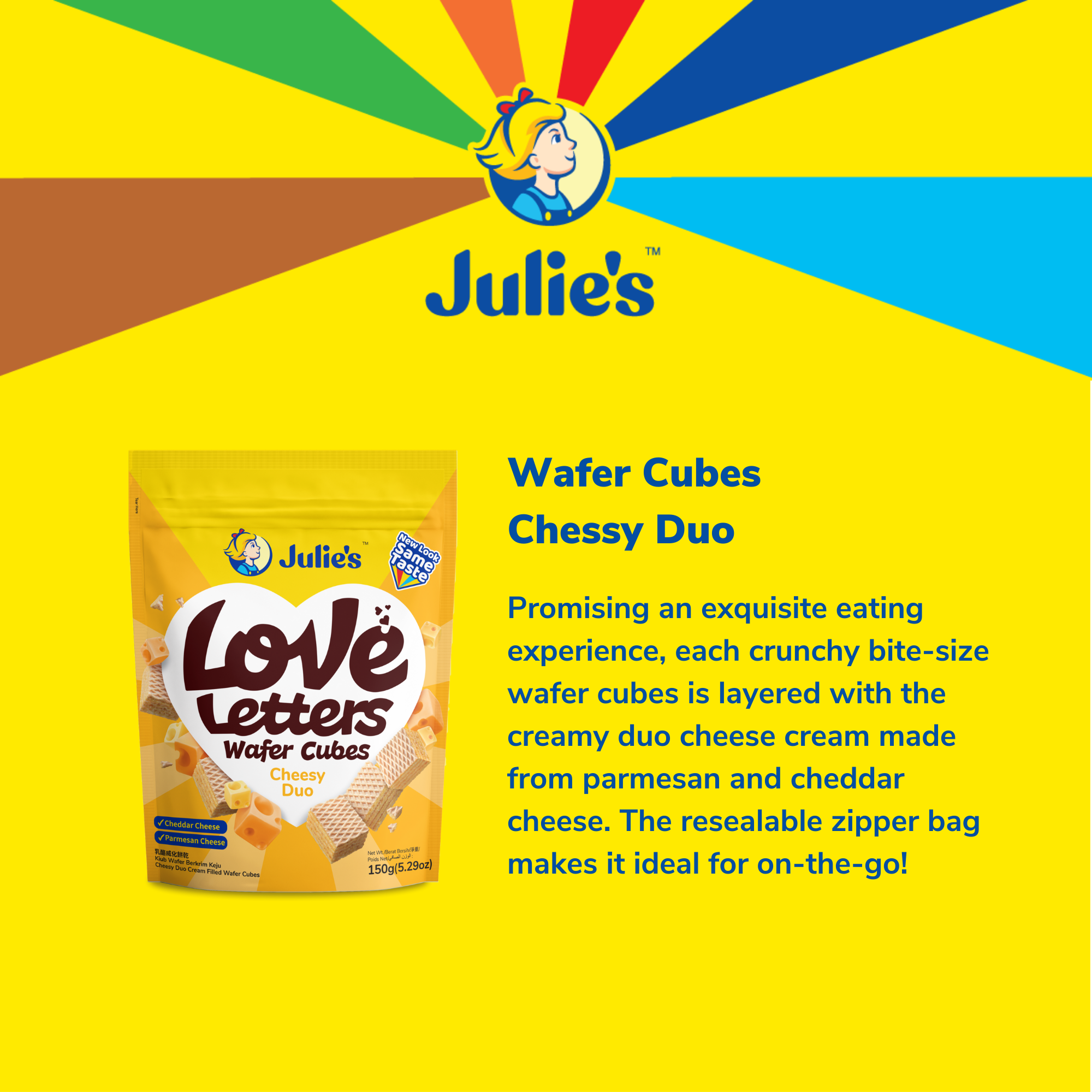 Julie's Love Letters Wafer Cubes Cheesy Duo 150g x 6 packs