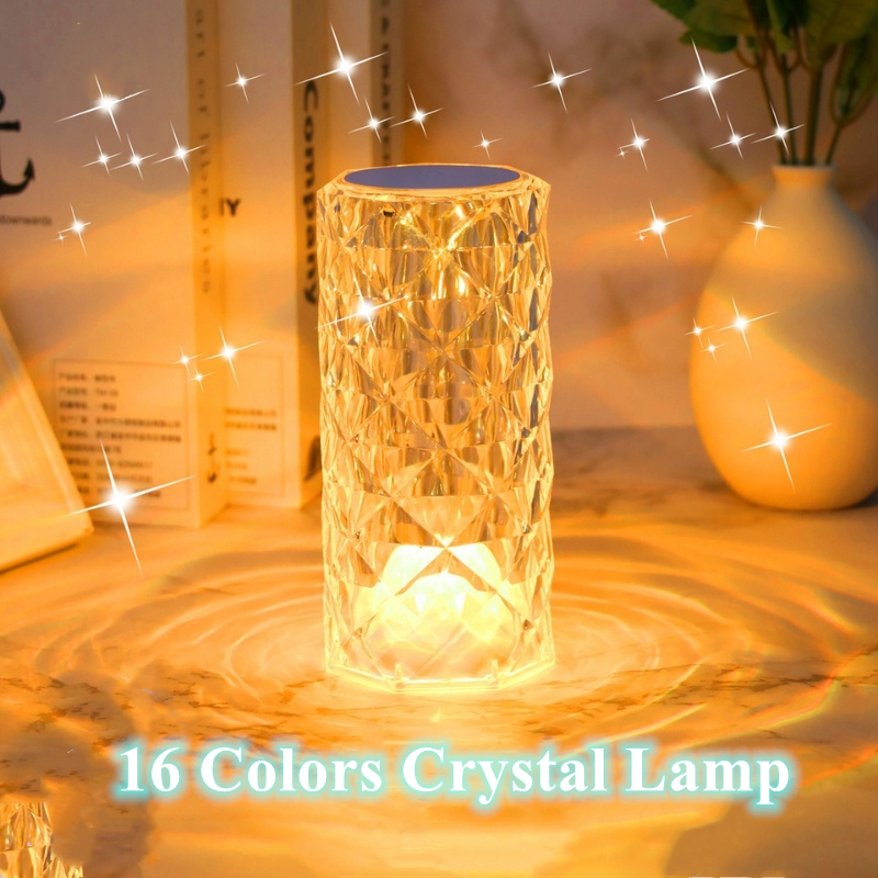 Acrylic LED Crystal Lamp 16 Colors Touch Adjustable Romantic Atmosphere Light Rose Table Light USB Charging RGB Wireless Recharge Deco Night Gift