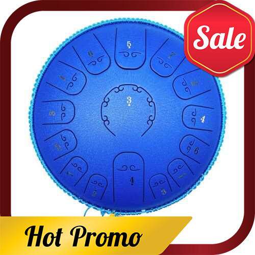 14 inch 15-Tone Carbon Steel Tongue Drum Mini Hand Pan Drums with Drumsticks Percussion Musical Instruments (Blue)
