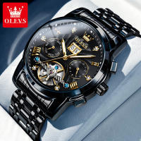OLEVS Automatic Jam Tangan Lelaki Viral 2023  Waterproof Original Brand Swiss Mechanical Movement Multifunctional Stainless Steel Luxury Dual Calendar Luminous Watch For Men