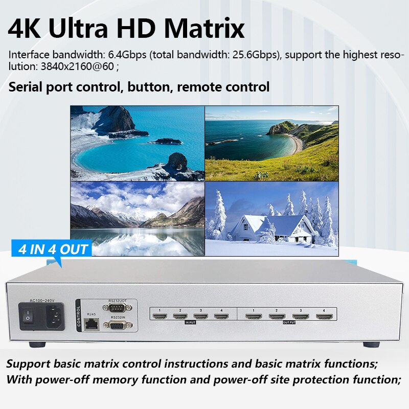 Matrix Switch HDMI2.0 4x4 4K 60Hz HDCP2.2 Profesional RackHDMI-compatible Splitter 4 in 4 out with HDMI Audio Video Switcher ED ราคา 6,327 บาท*ส่งฟรี