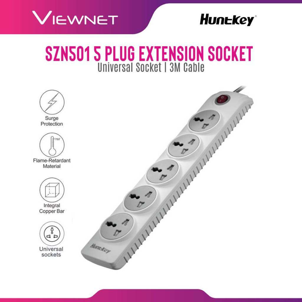 HUNTKEY SZN501 Universal 5 Plugs Power Strip Lightning Surge Protector Extension Socket Power Cord 3 Meter