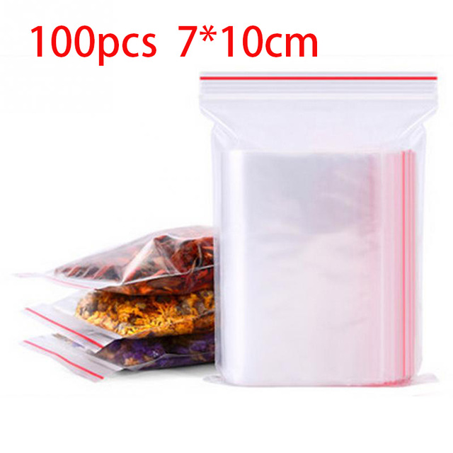 100Pcs/pack Resealable Zipper Packaging Bags Self Seal Clear Plastic Bag Vacuum Reusable Food Storage Package Fresh Bag