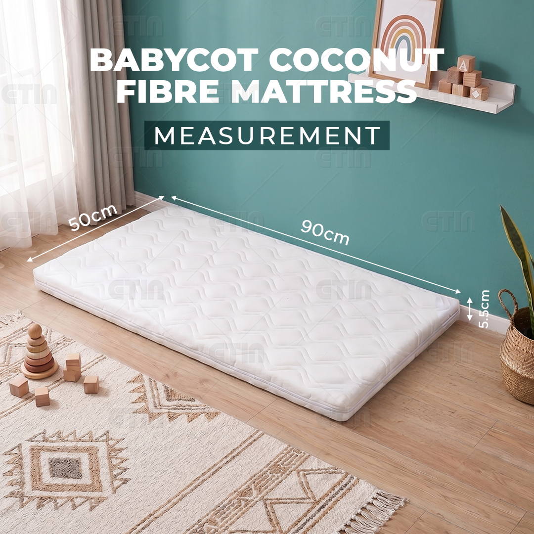 Tilam Bayi Baby Cot Mattress 90*50cm Organic Crib Baby Mattress Coconut Fiber Mettress Soft Breathable Baby Bed Tilam Katil Bayi Matteress