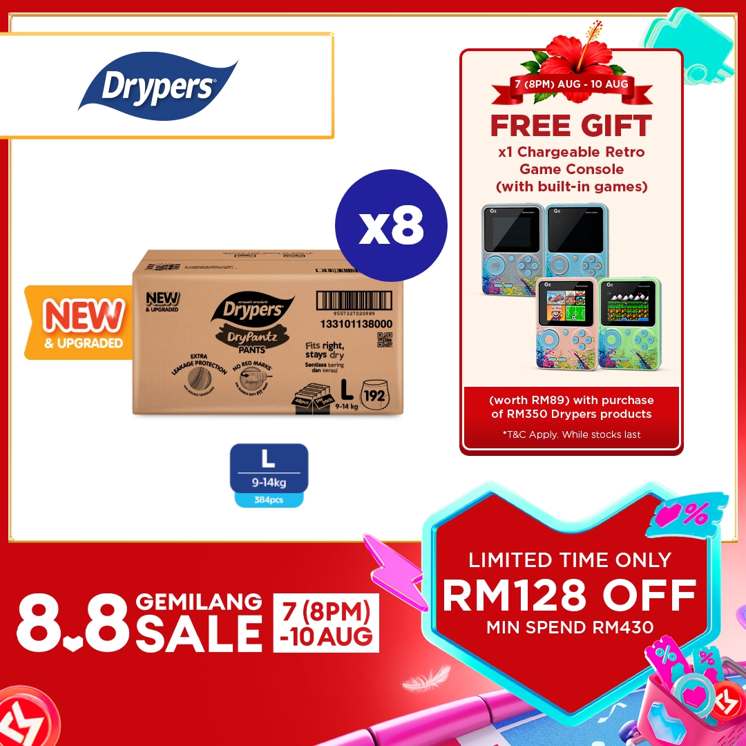 [Upgraded] Drypers DryPantz Baby Diaper M58/L48/XL42/XXL36 (8 packs) - Bubble Soft Fit Waist Baby Pants