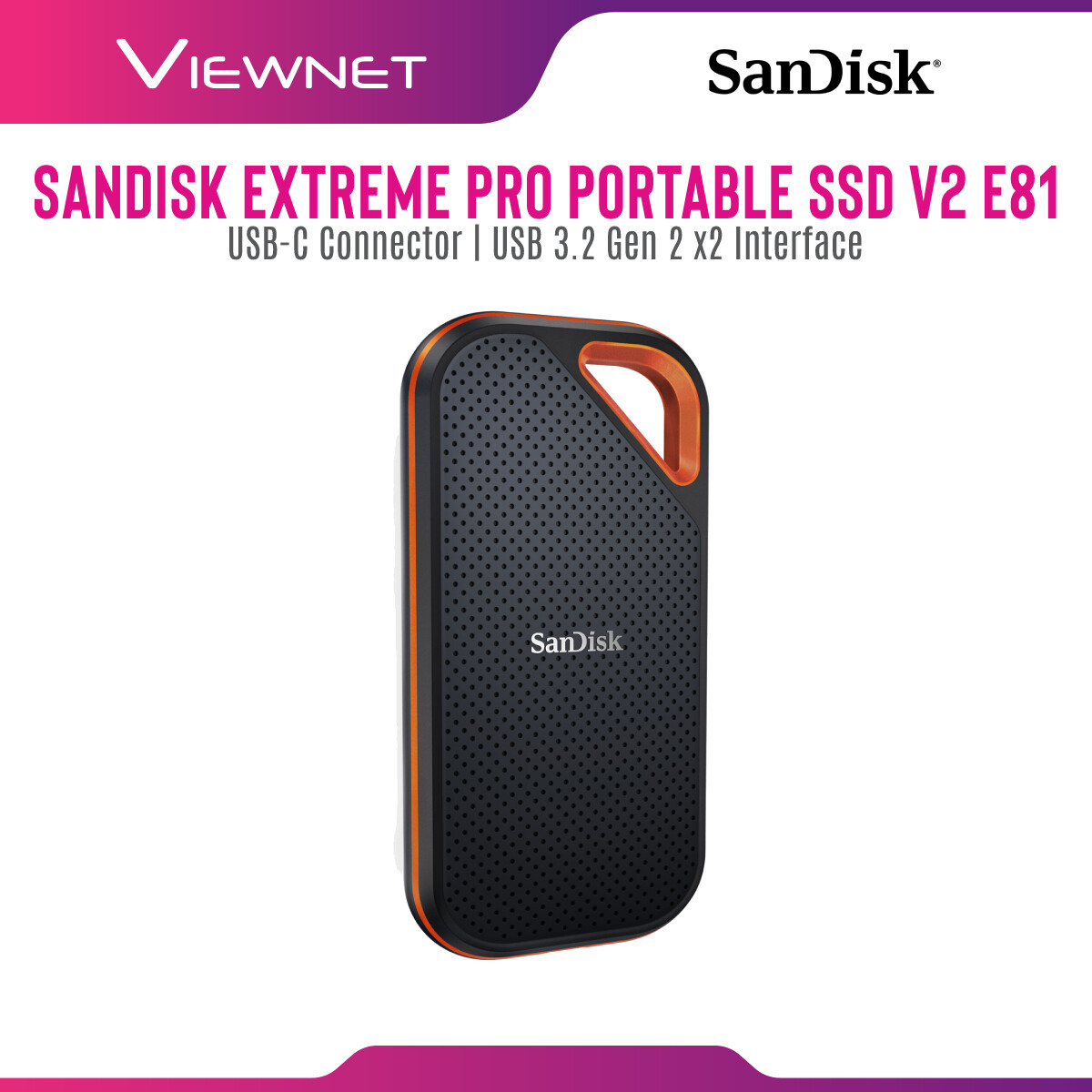 SanDisk Extreme PRO Portable SSD V2, 2TB 2000MB/s E81 USB 3.1 for Windows & Mac Type-C Type-A IP55 Dust and Water-Resistant