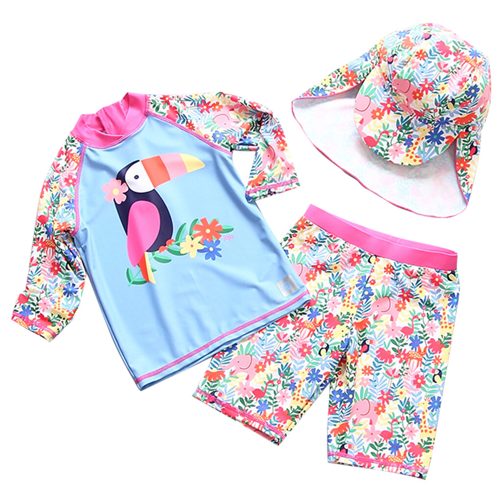 Tay Áo Dài Cô Gái Áo Tắm Ba Mảnh Trẻ Em Đồ Bơi Trẻ Em Bộ Đồ Tắm Sunsuit Bộ Đồ Bơi Bơi T-Shirt Thân Mũ 6-14 Năm