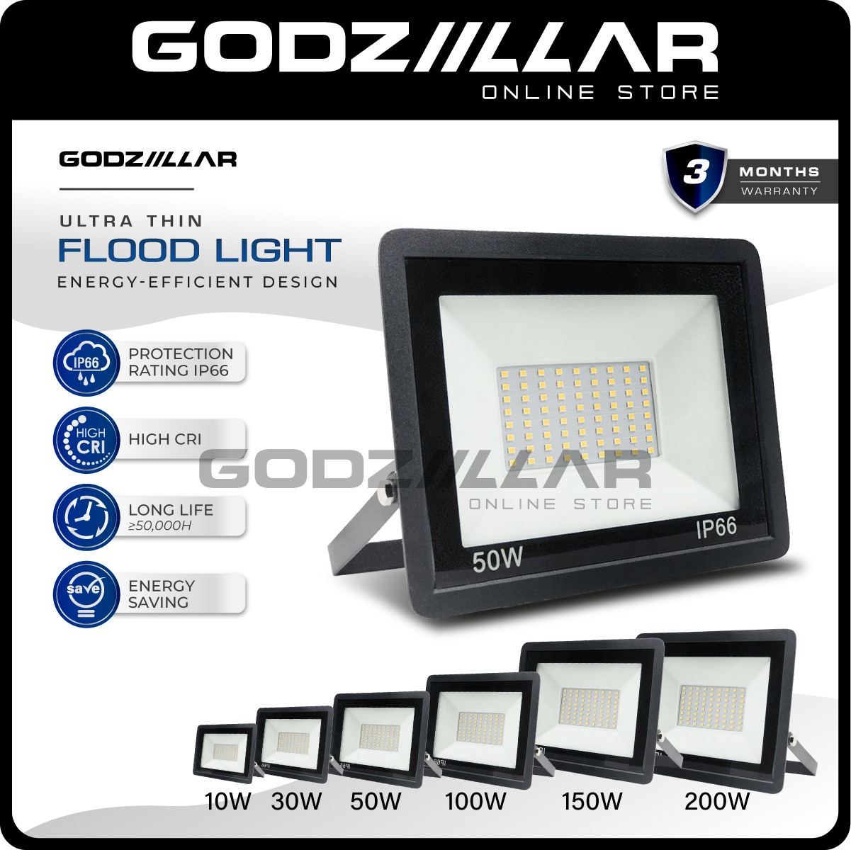 (Godziillar) 200w LED Spotlight LED Spot Light LED Flood Light IP66 Waterproof Energy Saving 10w 20w 30w 50w 100w 150w