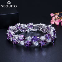 SEQUITO Luxury Exquisite CZ Mona-Lisa Bracelet Bangle with Austrian Crystal Women Fashion 18K White Gold Plated Wristband Jewelry for Valentine Gifts B067