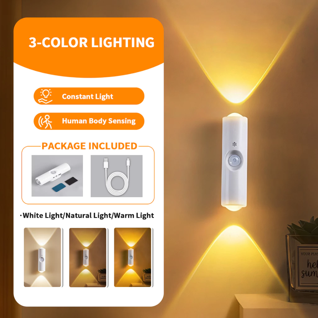 LED Night Light Rechargeable Motion Sensor Wall Lamp Tricolor/RGB Light Indoor Light Magnetic Intelligent Induction Lamp Wall Lamp For bedroom stair lighting