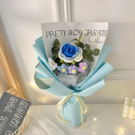 TIENDA Crochet Bouquet Flowers Wool Rose Decorative Flower Valentines Mothers Day Wedding Gifts Crochet Knit Bouquet Flowers 情人节礼物手工针织玫瑰花 Sejambak Kait Bunga Bulu Mawar Bunga Hiasan Valentines Hari Ibu Hadiah Perkahwinan Mengait Bunga Sejambak