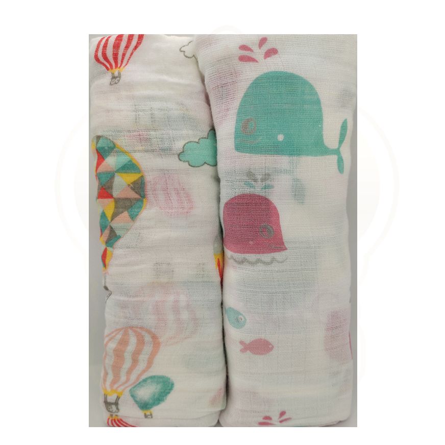 Original Fiffy Swaddle Wrap Printed (2pcs/pack) [Extra Large 120cmX110cm] Napkin Muslin Kain Lampin Saiz Besar