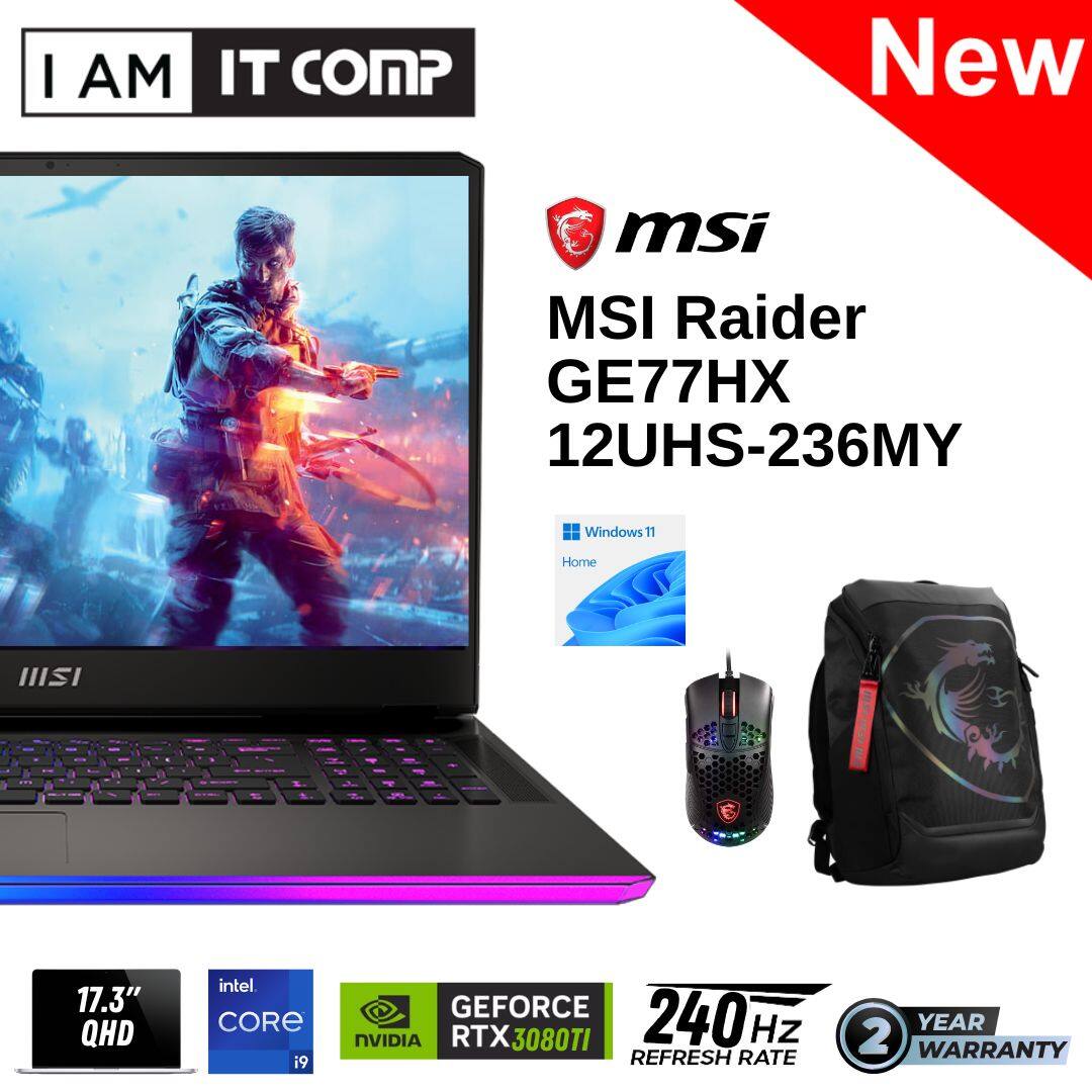 MSI Raider GE77HX 12UHS-236MY 17.3" QHD 240Hz Gaming Laptop (i9-12900HX/32GB/2TB SSD/RTX3080Ti DDR6 
