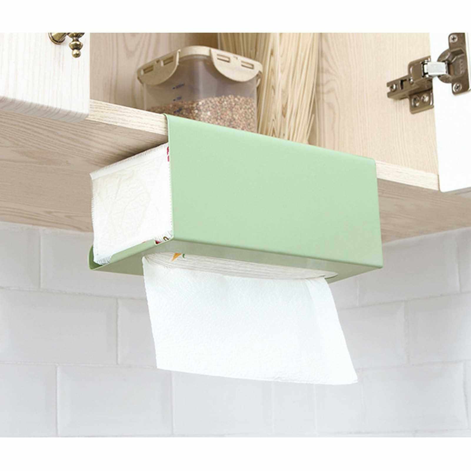 People's Choice Under Cabinet Tissue Box Storage Rack Tissue Holder Paper Towel Holder Paper Towel Rack Kitchen Towel Hanging Case (Green)