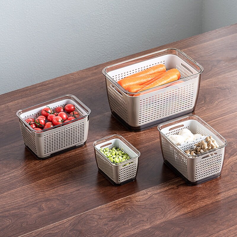 Nordic Double Layers Drain Basket Refrigerator Drain Basket Sealed Vegetable Fruit Compartment Storage Box Best Seller