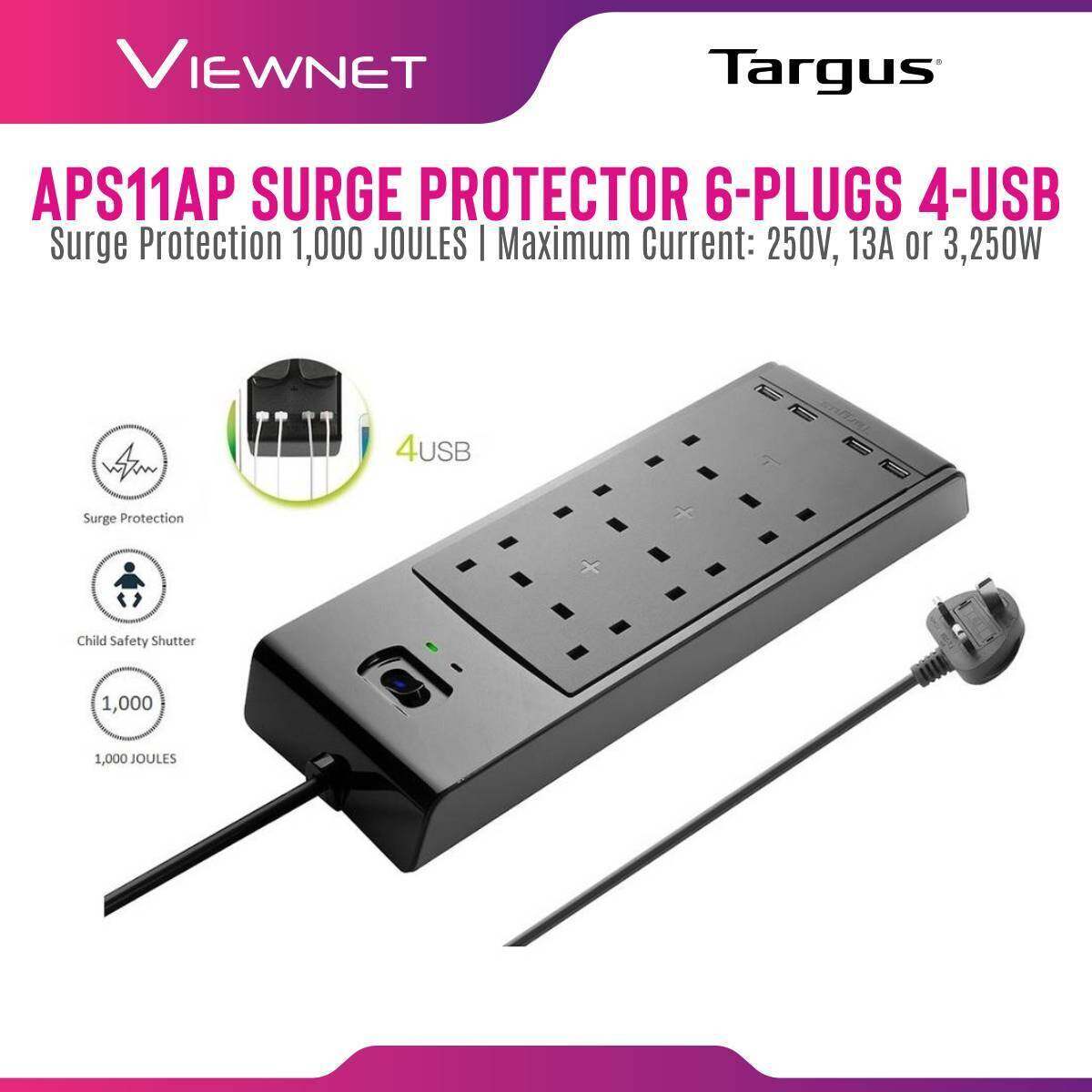 TARGUS Surge Protector Extension Socket 6-PLUGS With  4-USB 2M (APS11AP-50) APS11AP - Black
