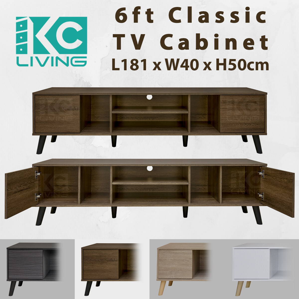 [KCL] 6ft Classic TV Cabinet  / TV Console / Media Storage / Brown  / Grey / Light Brown / White Color / Almari TV / Warna Coklat / Kelabu / Coklat Terang / Putih / Scandinavian