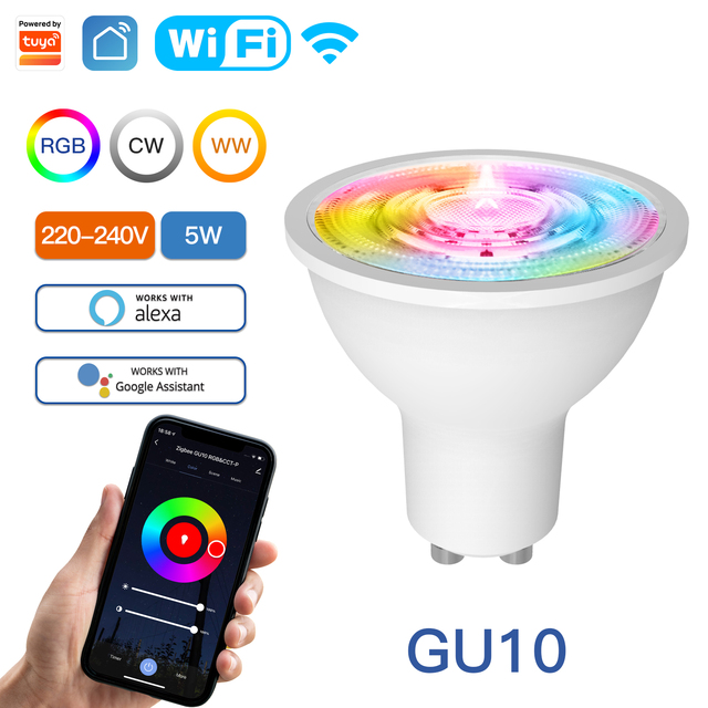 MOES WiFi Smart LED Downlight GU10 E27 E14 Dimming Round Spot Light 7W RGB Color Changing 2700K-6500K Warm Cool light Work with Alexa Home