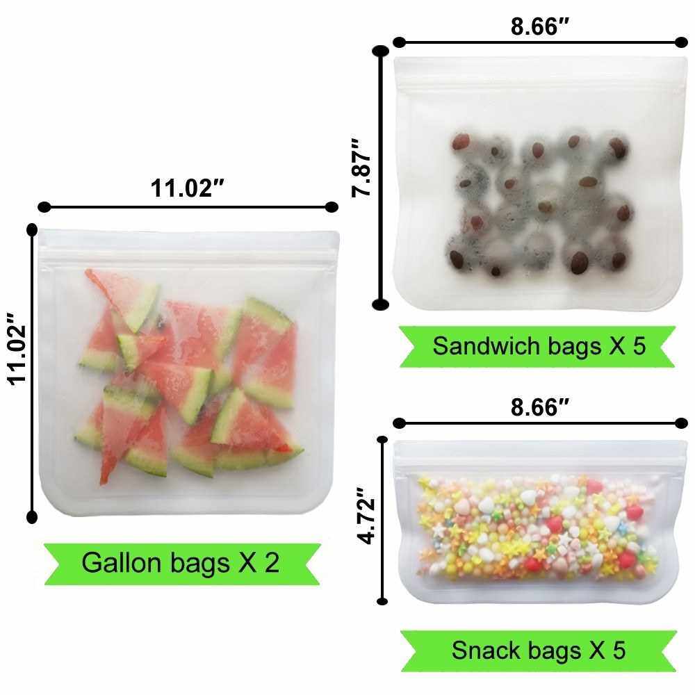 PEVA Food Storage Bags 10 Packs Leakproof Ecofriendly Reusable Food