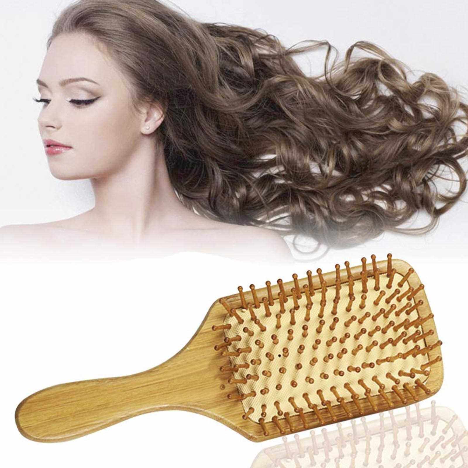 Hair Brush Comb Bamboo Paddle Hairbrush Massage Brush Comb Anti-static for Hair Styling Combing & Scalp Massage (Standard)
