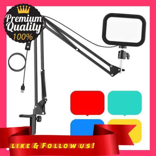 People\'s Choice Andoer PH-04 Compact LED Video Light Kit Including 1 * 5600K USB LED Fill Light + 1 * Desk Mount Metal Light Stand + 1 * Flexible Metal Ballhead + 4 * Color Filters(Red/Yellow/Blue/Green) for Live Streaming Online Teaching Video Conferen