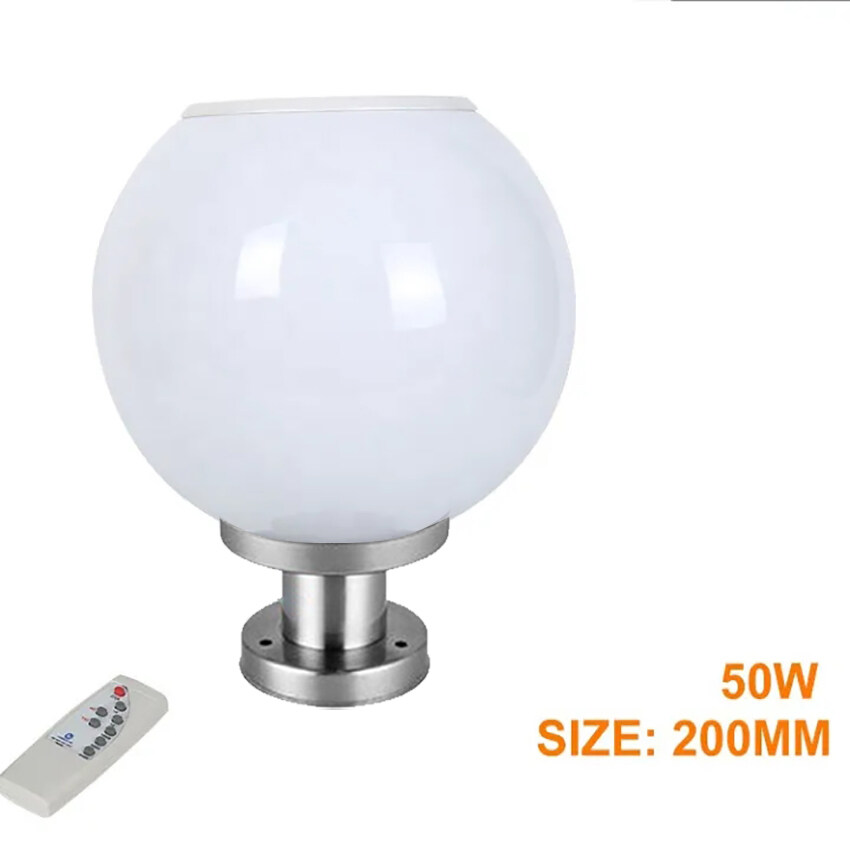 Vimite 3-Color Led Lampu Solar Pillar Light Outdoor Waterproof Led Bulb Light Round Ball Decoration Column Garden Light with Remote Control for Home Gate Villa Yard Light