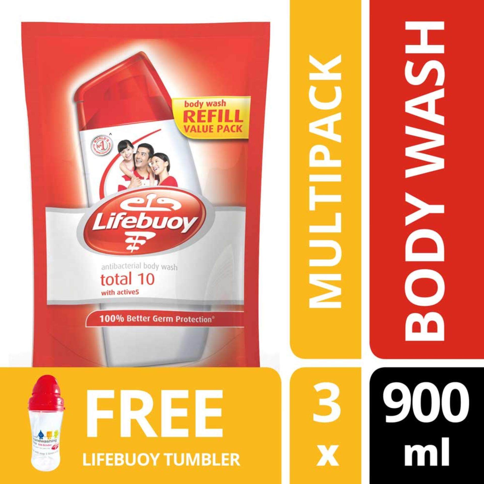 Lifebuoy Total 10 Shower Gel Refill 3 x 900 ml + FREE Lifebuoy Tumbler