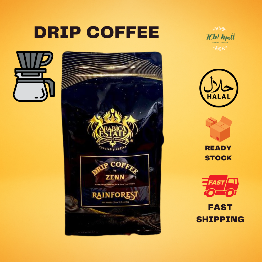 Arabica Estate Zenn Drip Coffee Rainforest - Medium-Dark Roast / 100% Arabica Coffee / 10g x 10 drip bags / Halal-Certified