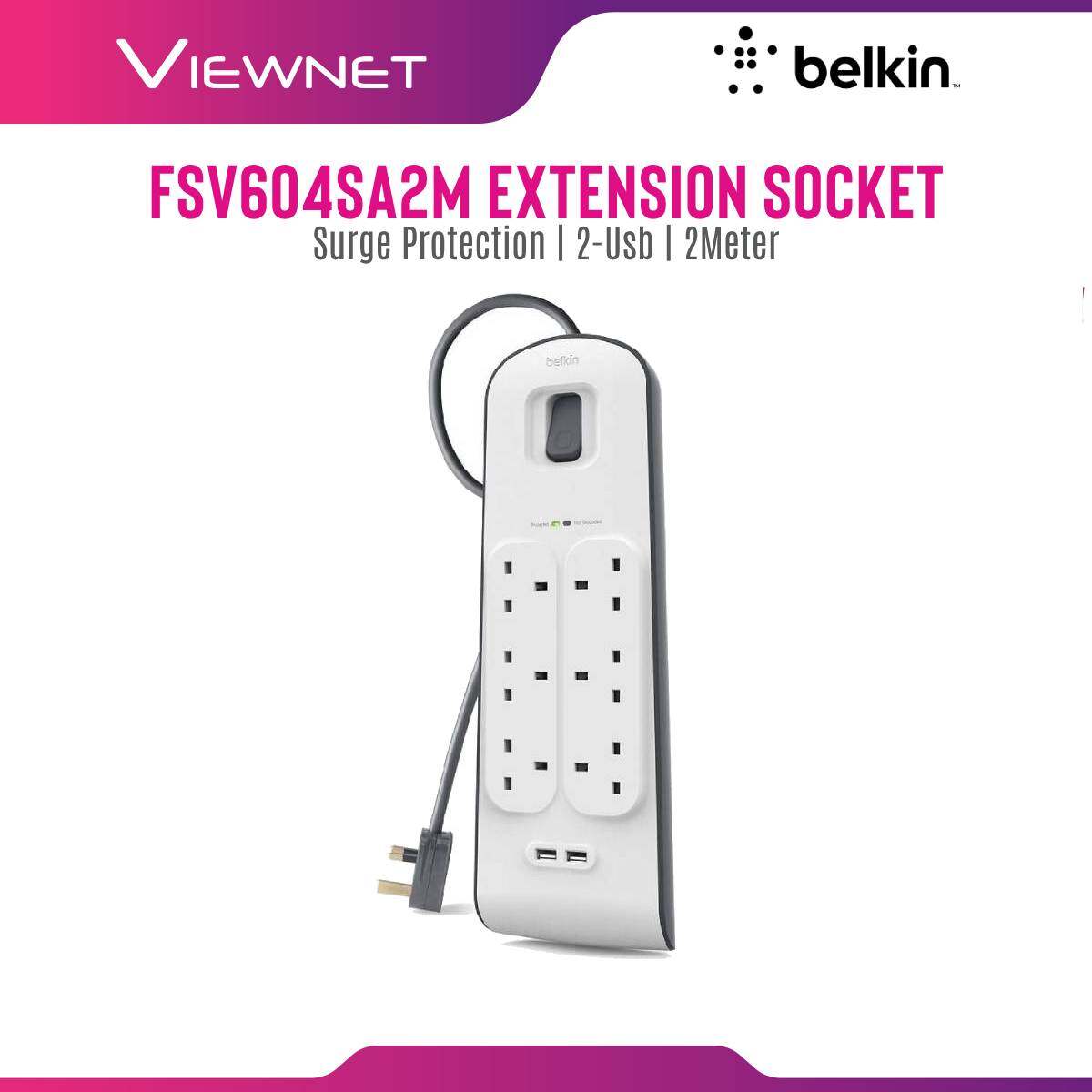 BELKIN SURGE PROTECTOR 6-PLUGS WITH 2-USB 2.1A CHARGING PORTS 2M SOCKET SURGE PROTECTION STRIP (BSV604SA2M) BELKIN SURGE PROTECTOR 6-PLUGS WITH 2-USB 2.1A CHARGING PORTS 2M SOCKET SURGE PROTECTION STRIP (BSV604SA2M)