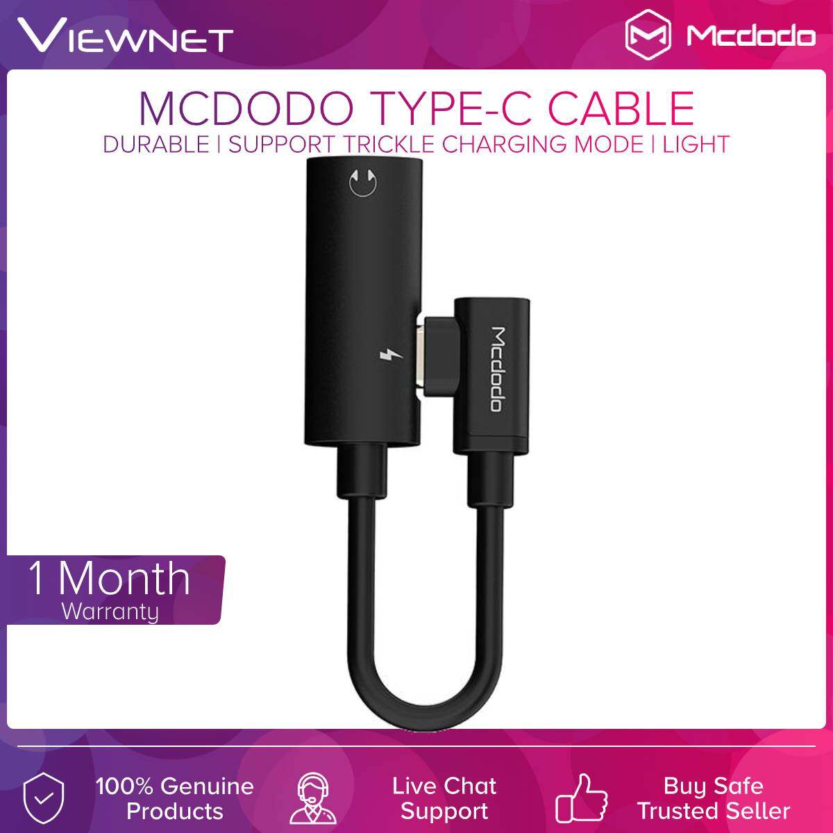 Mcdodo Type-C To Type-C And DC3.5MM Black Cable With Wear resistant, Durable And Easy To Carry (CAB-CA546-0)