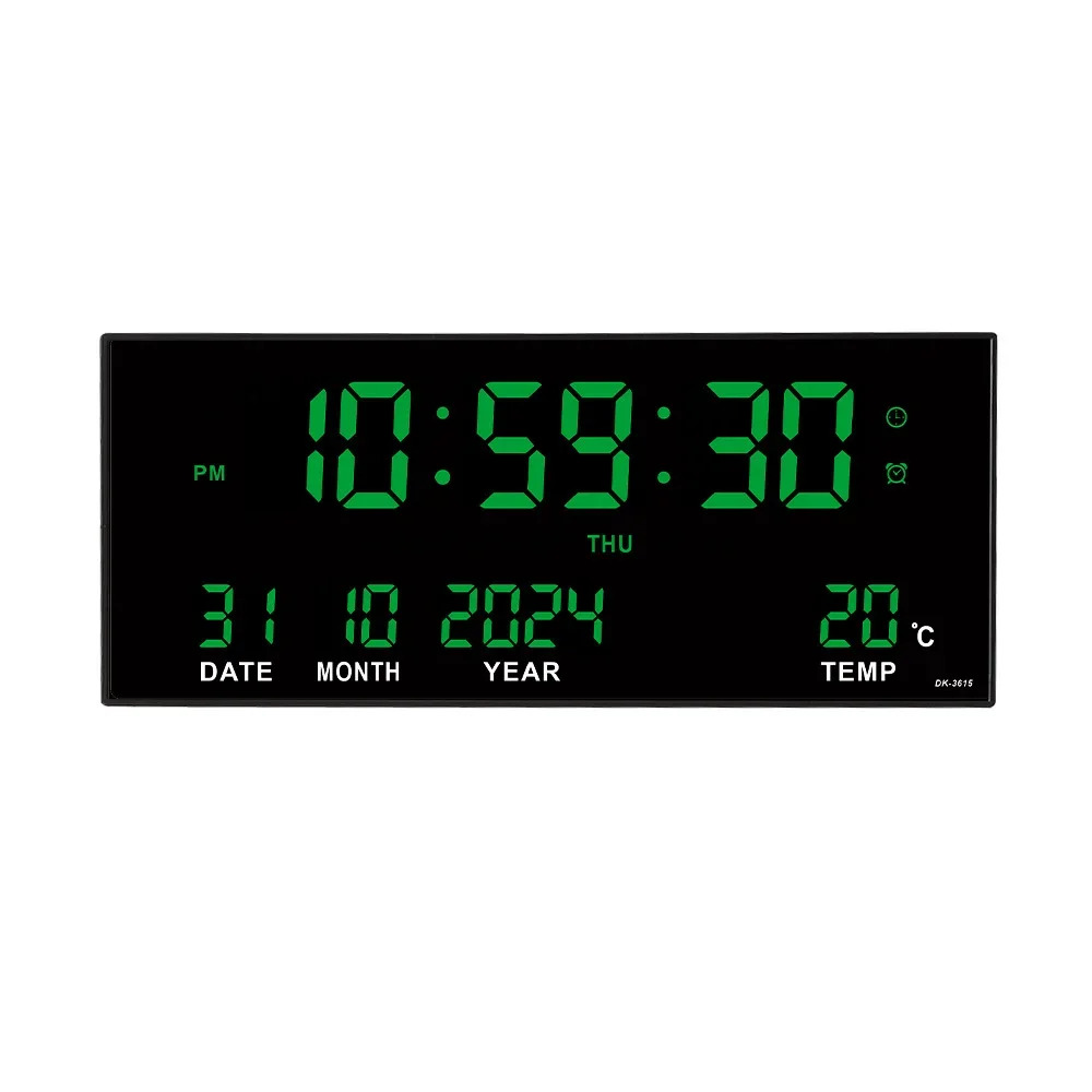 FCDigital Large Wall Clock Alarm Temperature Date Calendar Display 8 Sets of Alarm Clocks 14 Electronic LED Clock Plug-in Use