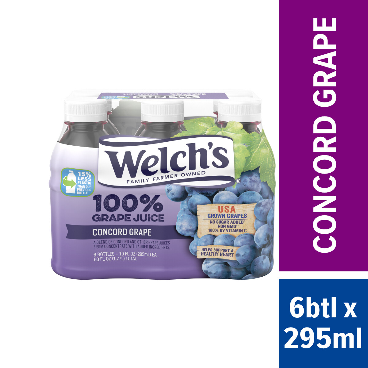 Welchs 100% Purple Grape Juice 10OZ x 6 Packs (PET)