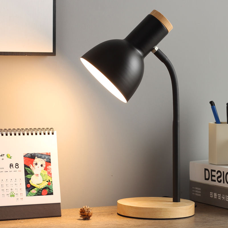 (Free bulb)Nordic modern wood art hose lamp led lamp for night use bedside lamp student self-study lamp bedroom table lamp