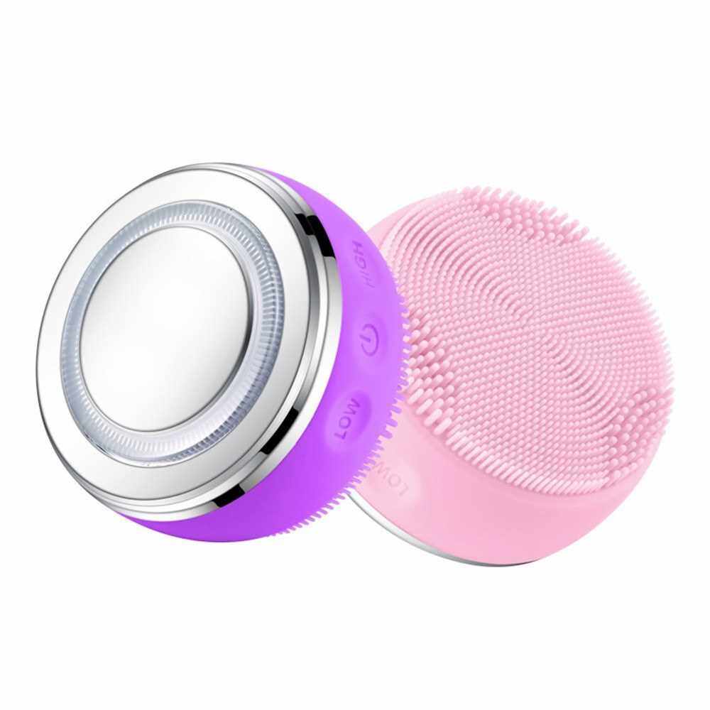 Mini Facial Skin Beauty Instrument with 4 Modes Rechargeable Facial Cleaner Makeup Remover Face Massager Lifter Facial Skin Firming Device Essence Lotion Input Instrument for Skin Tightening Face Cleansing Skin Care Beauty Tool (Pink)