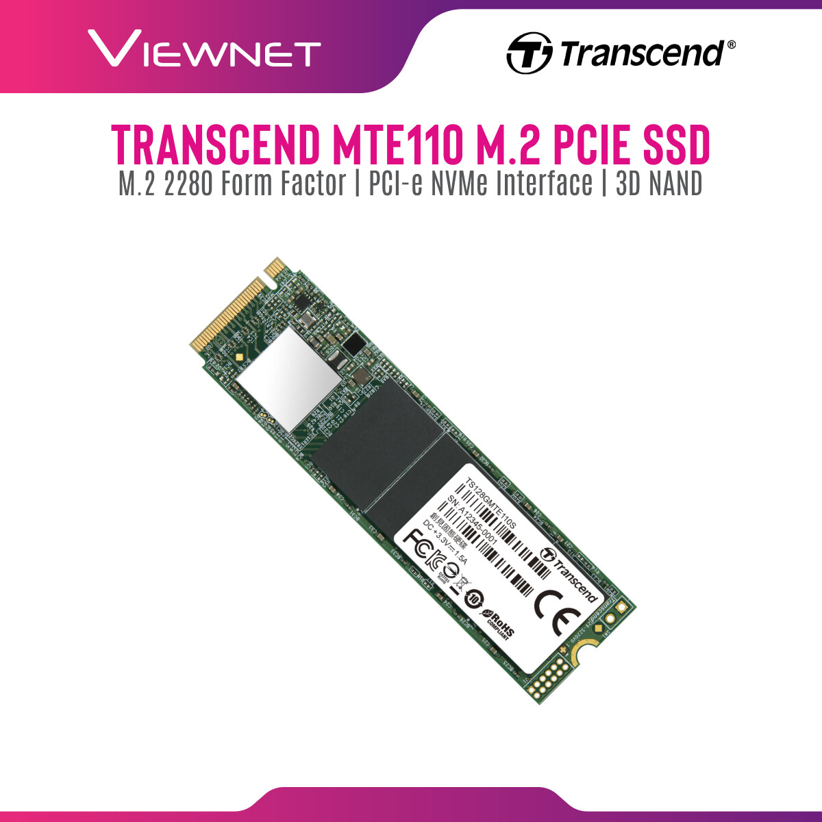 Transcend M.2 PCIE NVME MTE110 128GB/256GB/512GB/1TB Internal SSD Solid State Drives for PC Laptop (TS128GMTE110S/TS256GMTE110S/TS512GMTE110S/TS1TMTE110S)