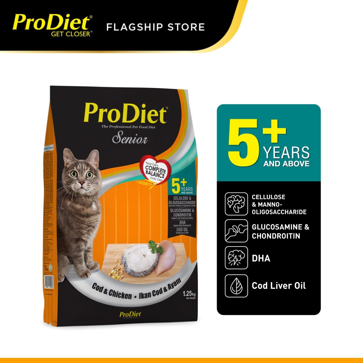 ProDiet 1.25KG Cod Chicken Dry Senior Old Cat Food x 3 Packs [makanan