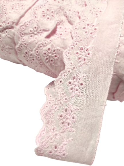 43MM Embroidery Cotton Lace Border Lace Trim Sewing Fabric DIY Pink Baju Kurung Kebaya Kain Renda Kahwin Borong [1 Yard]