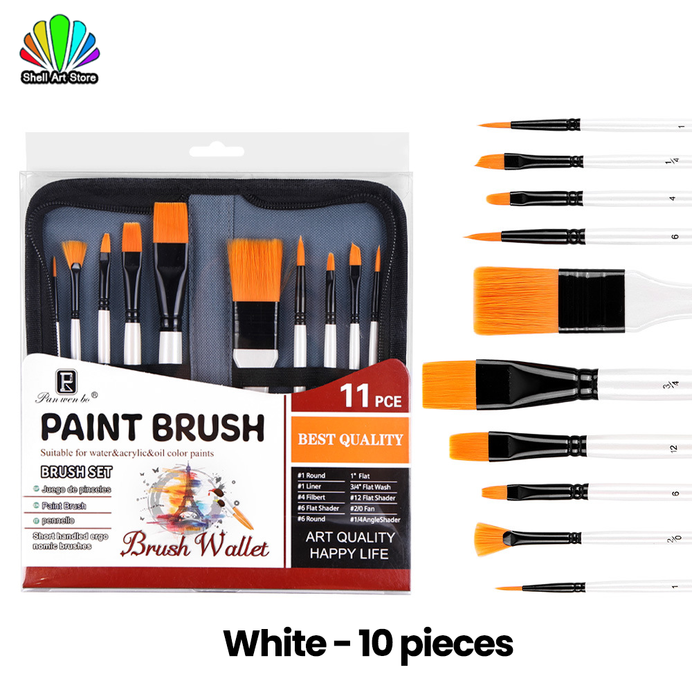 10pcs Paint Brush Kuas Lukis Tahan Lama Nylon Hair Painting Brushes Non-Deforming Bristles Good Elasticity Suitable for Acrylic/Oil/Watercolor/Gouache 画笔