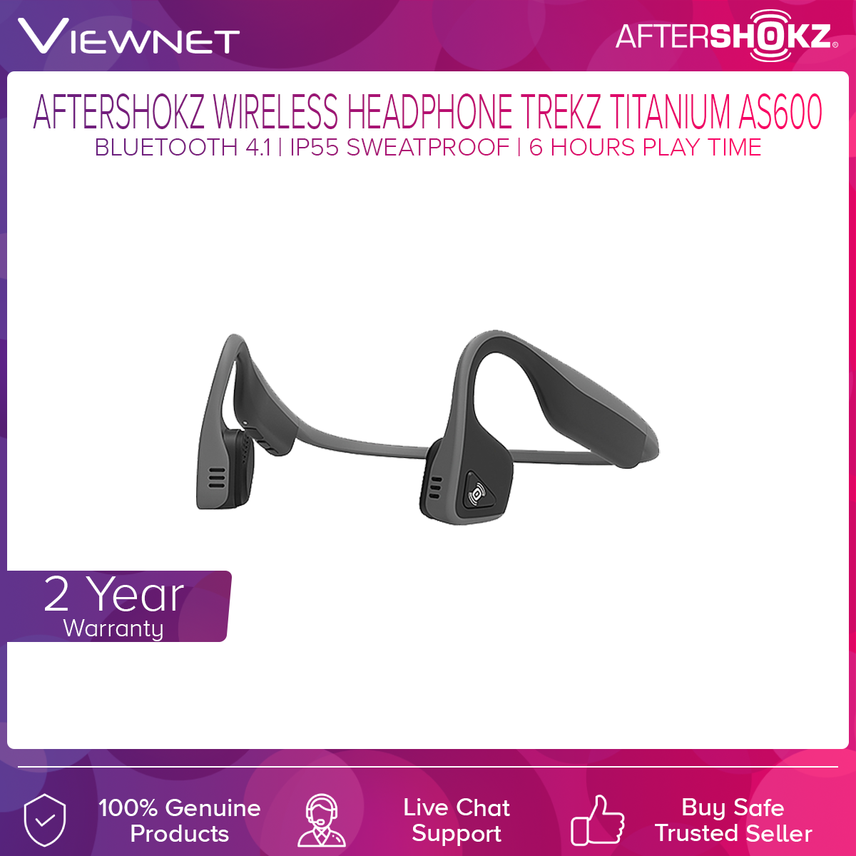 AfterShokz Trekz Titanium Mini Slate Grey/Pink Wireless Bone Conduction Headphones