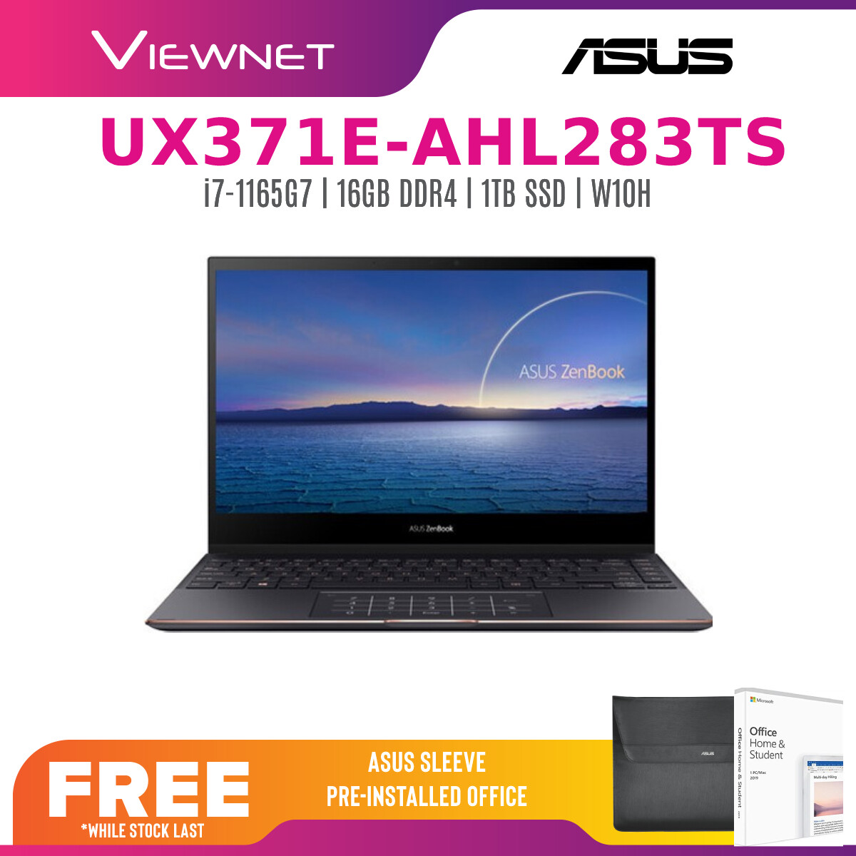 Asus ZenBook Flip S13 UX371E-AHL283TS 13.3'' UHD Touch Laptop Jade Black ( i7-1165G7, 16GB, 1TB SSD, Intel, W10, HS ) Laptop