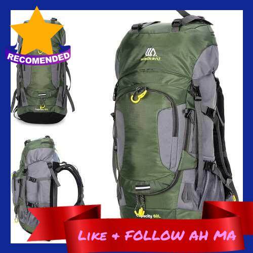 Best Selling 60L Waterproof Hiking Backpack Camping Mountain Climbing Cycling Backpack Outdoor Sport Bag with Rain Cover (Green)