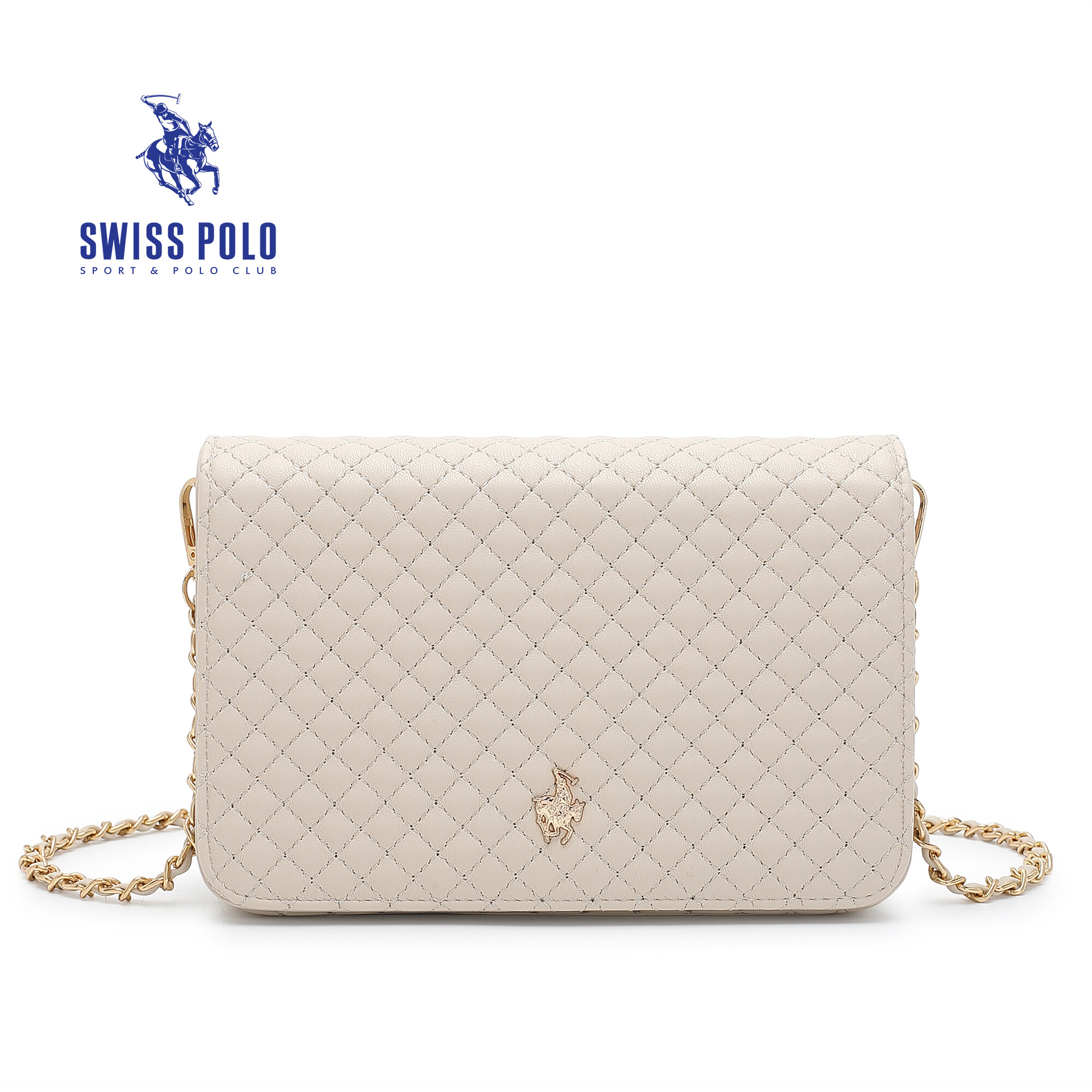 SWISS POLO Ladies Chain Quilted Sling Bag HHR 688-2 WHITE