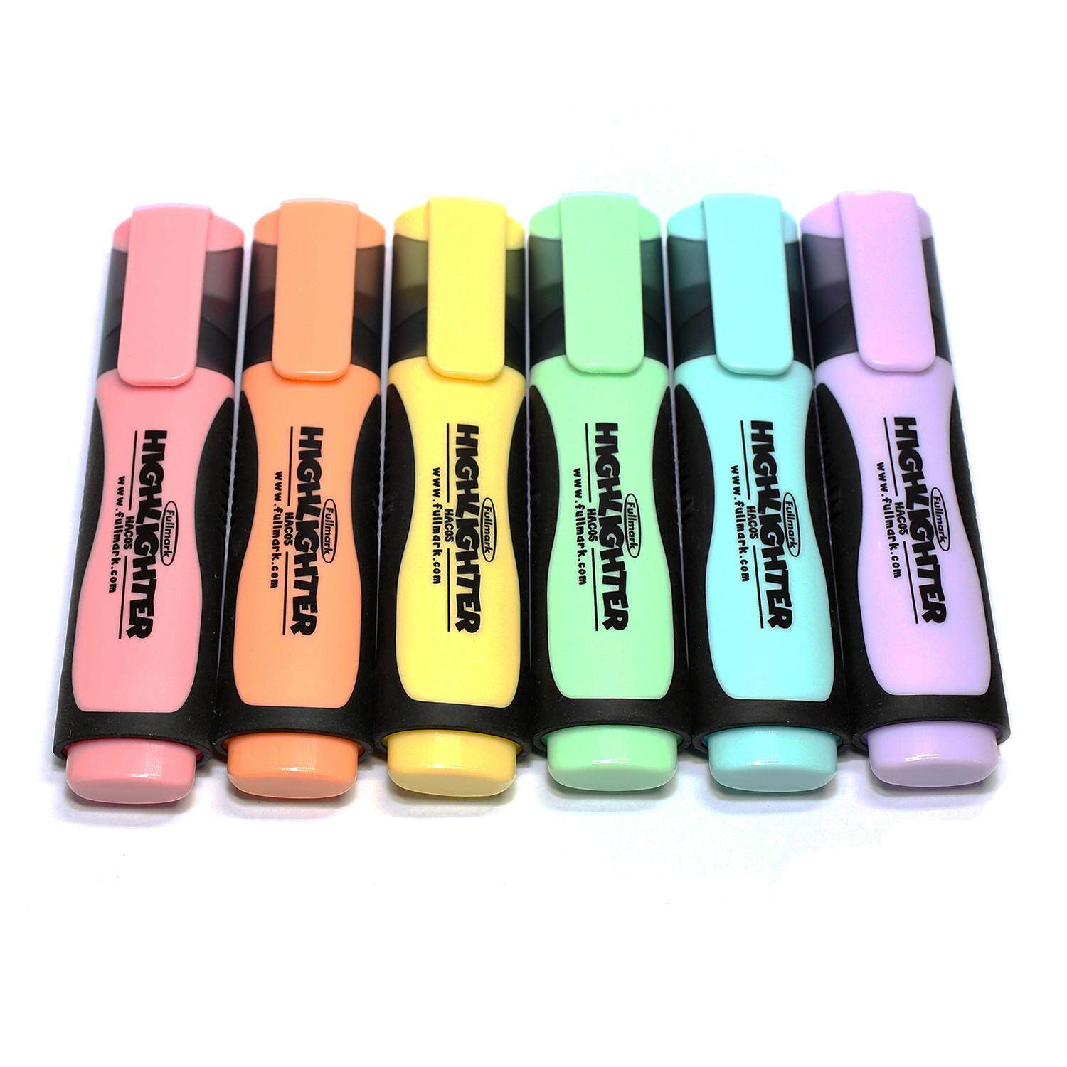 Fullmark Pastel Highlighter Pen Stationery , Chisel tip , Assorted Colors x 6 pcs