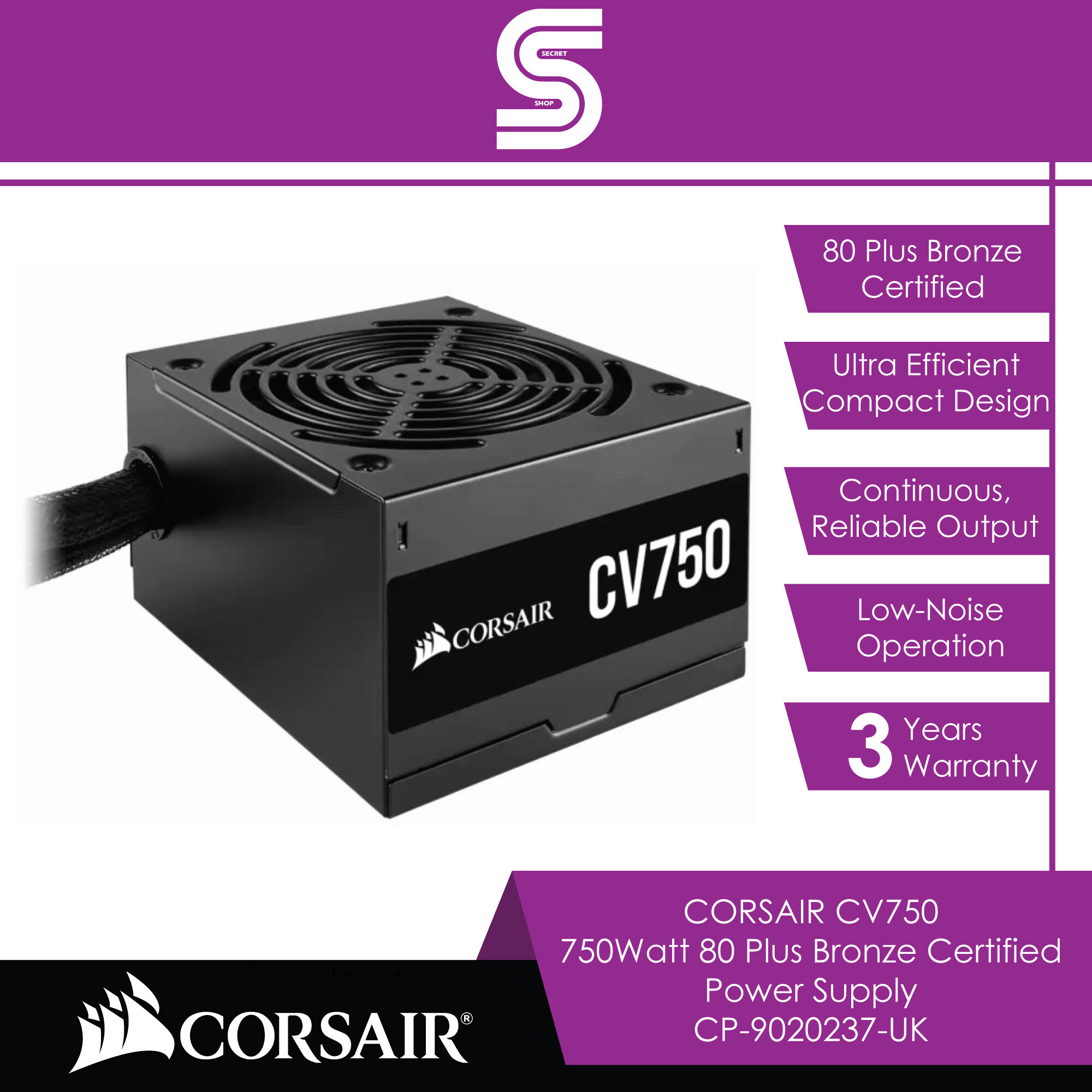 CORSAIR CV750 750Watt 80 Plus Bronze Certified Power Supply - CP-9020237-UK